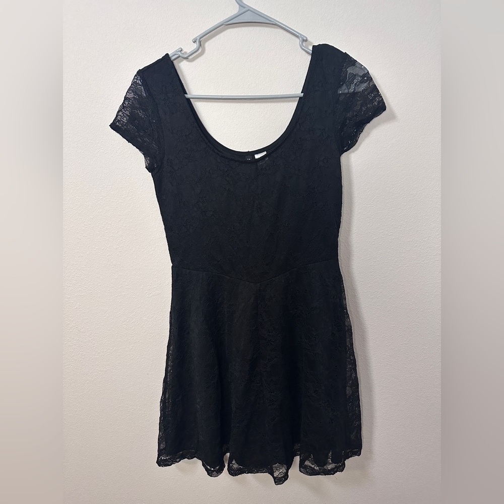 H&M Divided Black Lace Mini Dress short sleeve grunge size 8